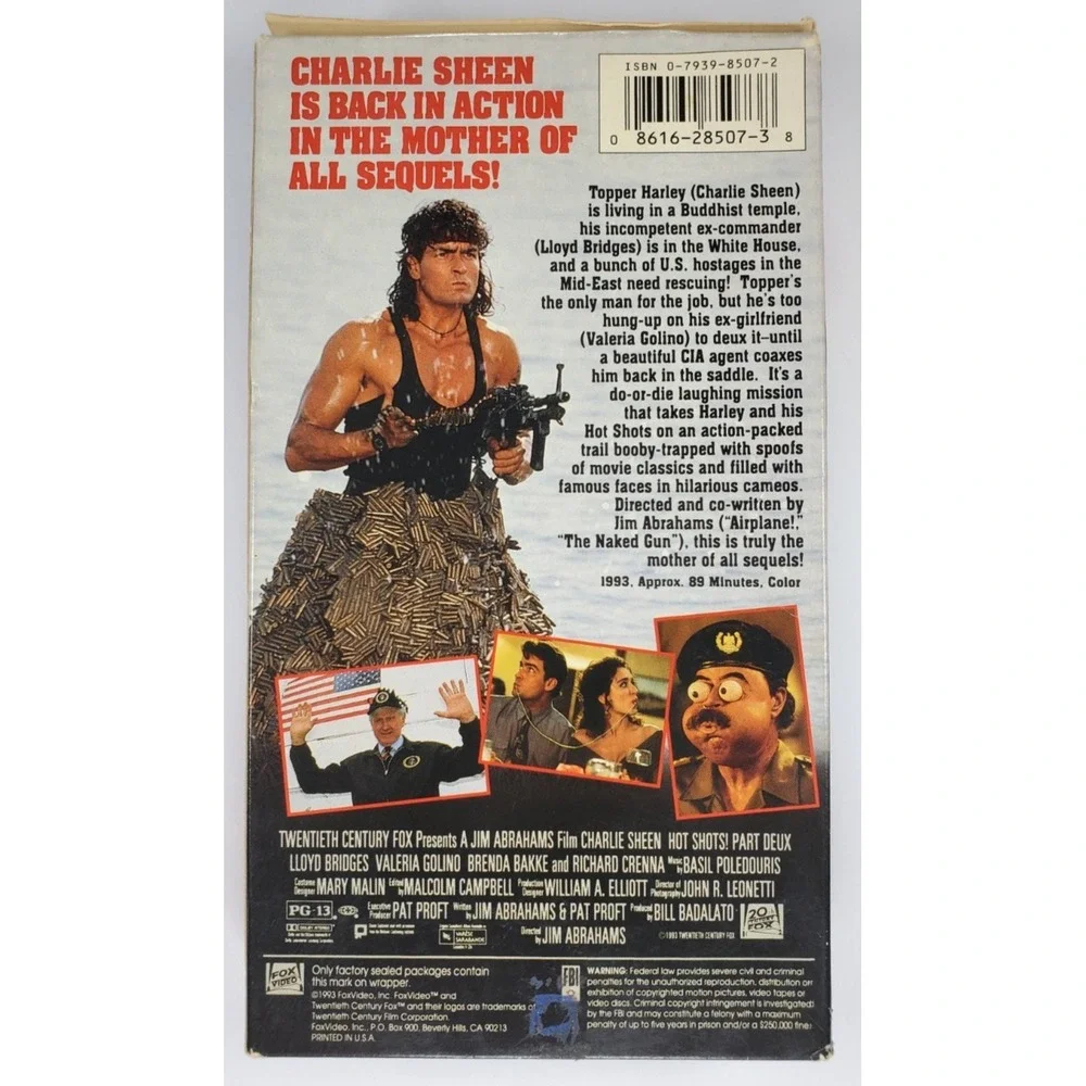 Hot Shots! Part Deux VHS 1993 Charlie Sheen Fox Video Action Comedy Parody